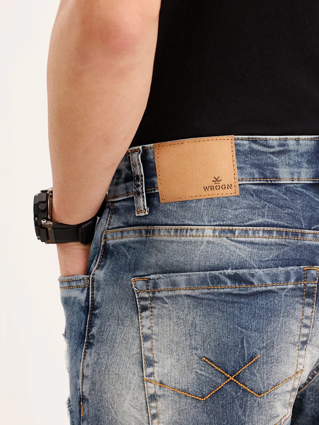 Relaxed Fit Distressed Denim Jeans | Light Blue - Image 6