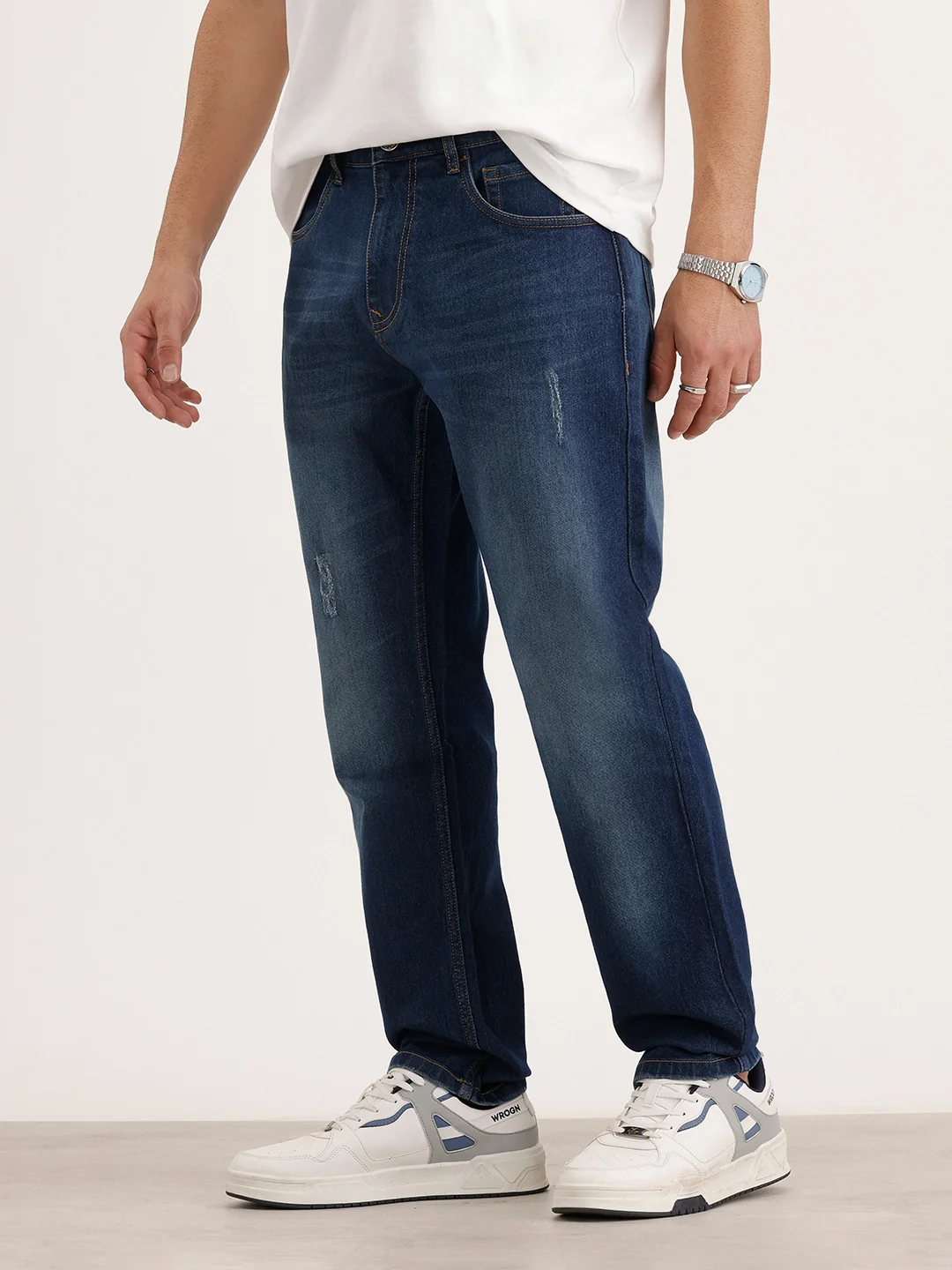 Relaxed Fit Faded Denim Jeans | Blue - Image 4