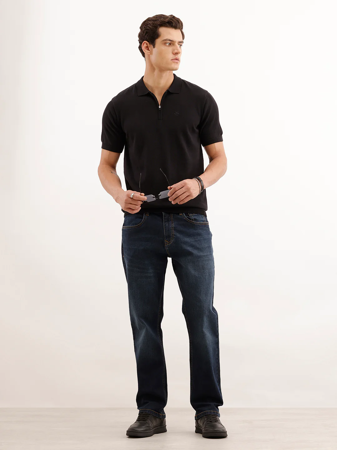 Relaxed Fit Faded Denim Jeans  | Dark Blue - Image 2