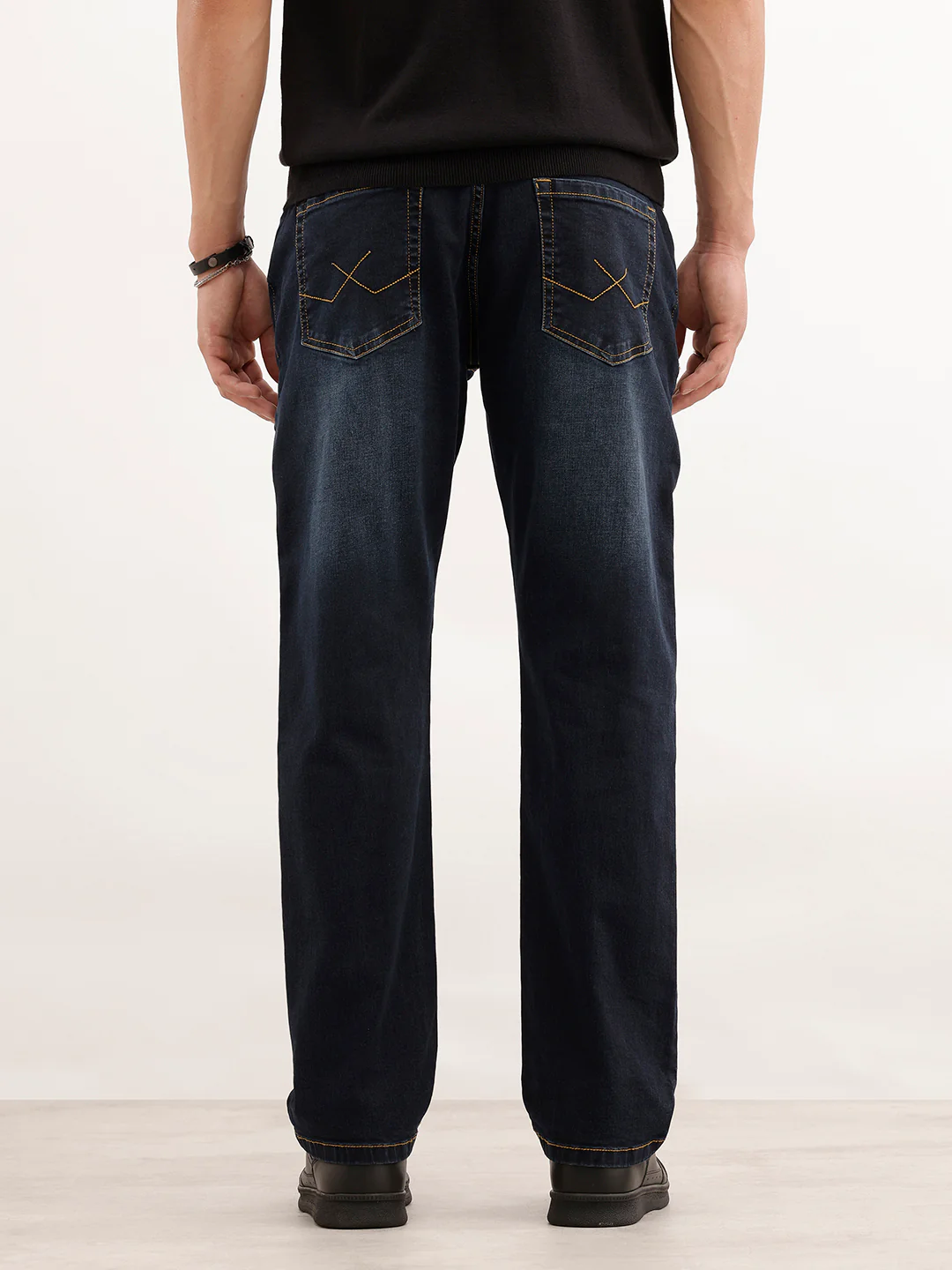 Relaxed Fit Faded Denim Jeans  | Dark Blue - Image 3