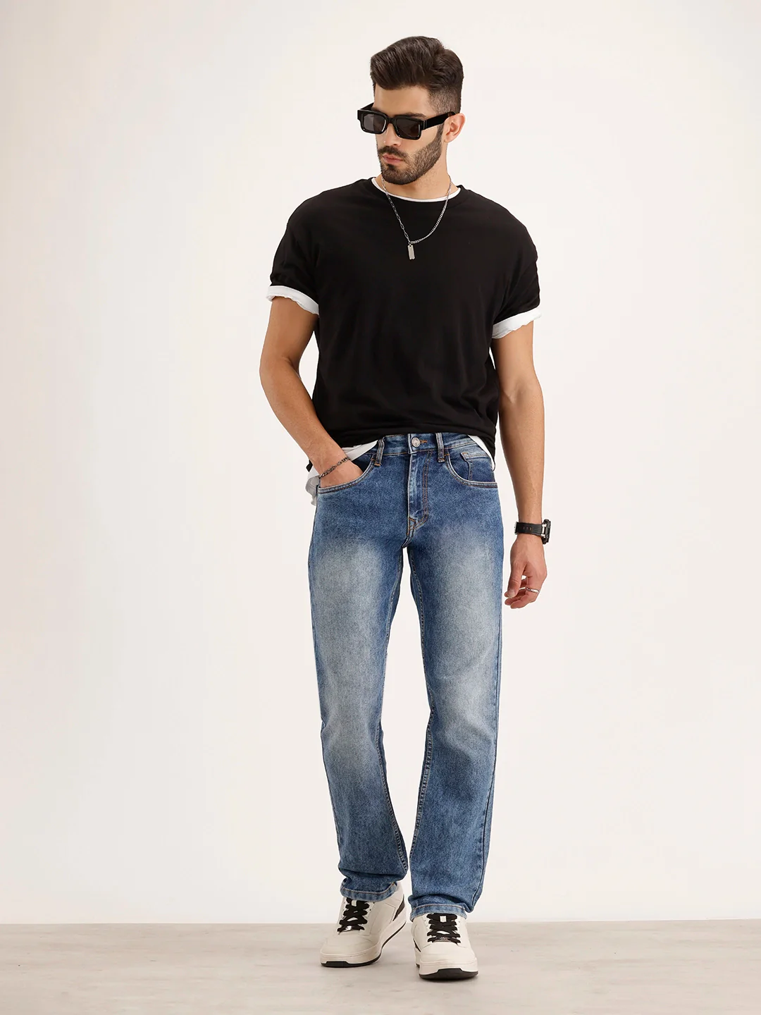 Relaxed Fit Faded Denim Jeans | Light Blue - Image 2