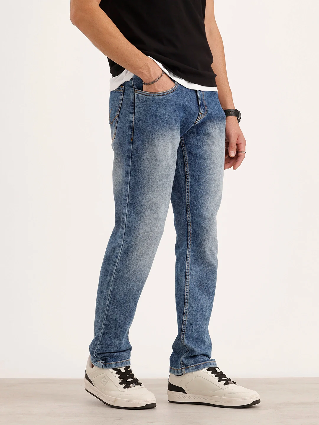 Relaxed Fit Faded Denim Jeans | Light Blue - Image 4