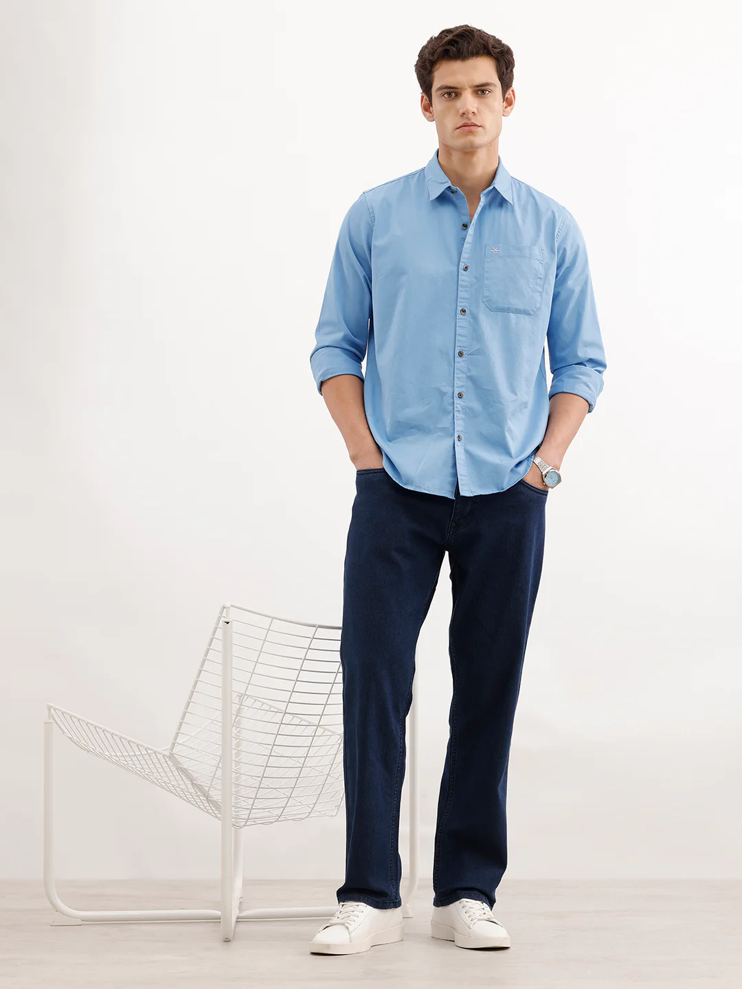 Relaxed Fit Solid Denim Jeans  | Dark Blue - Image 2