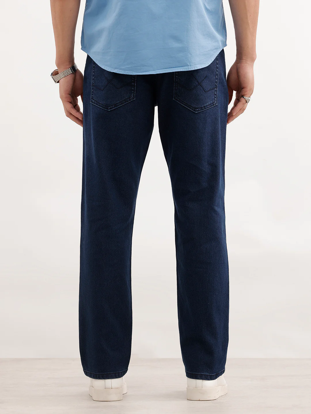 Relaxed Fit Solid Denim Jeans  | Dark Blue - Image 3
