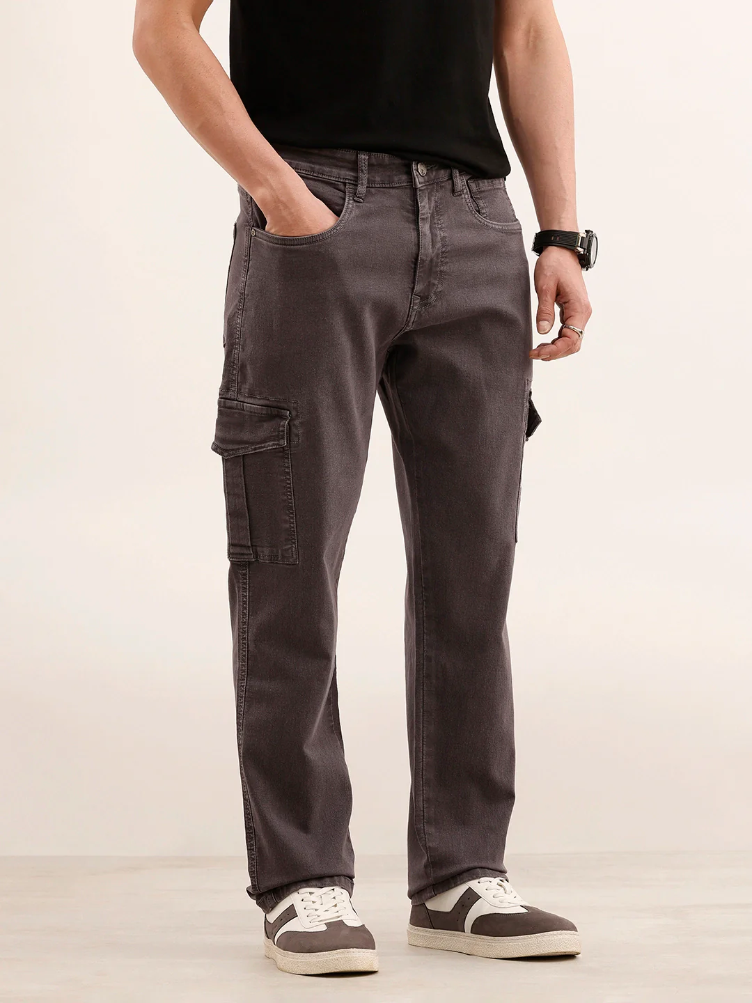 Relaxed Fit Denim Cargo Jeans | Grey - Image 4