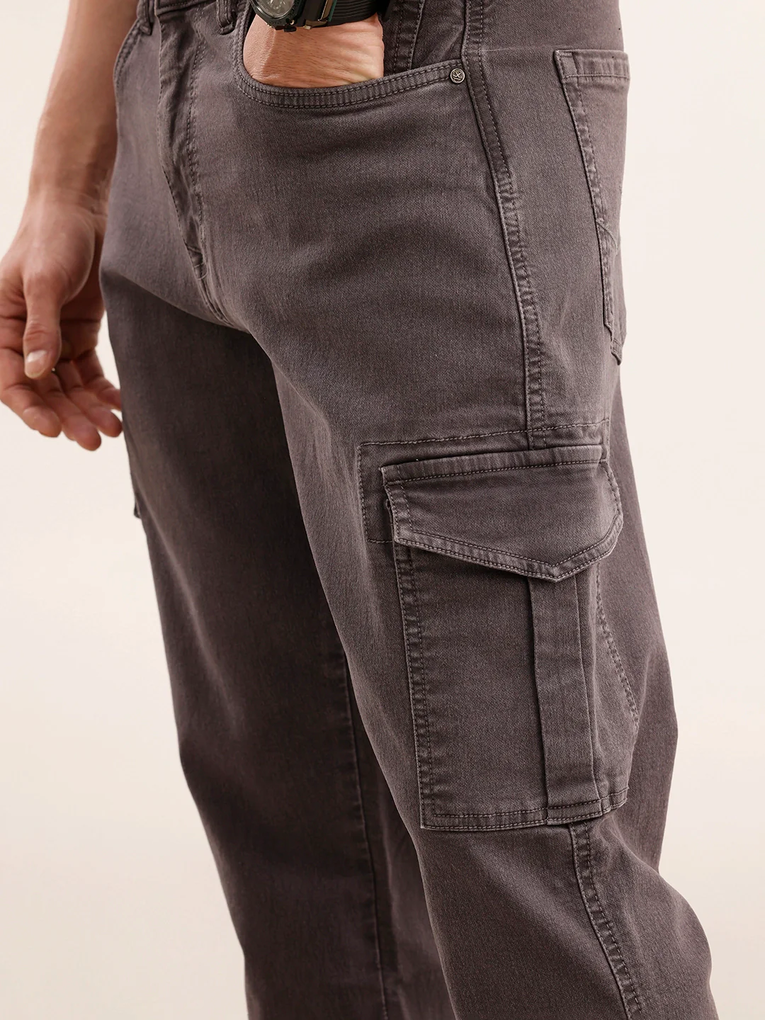 Relaxed Fit Denim Cargo Jeans | Grey - Image 5