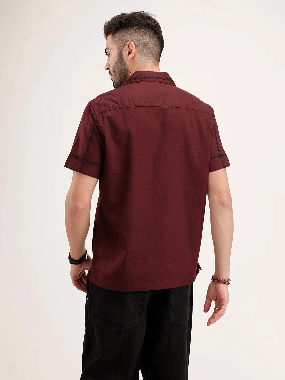 Resort Collar Embroidered Shirt | Wine - Image 3