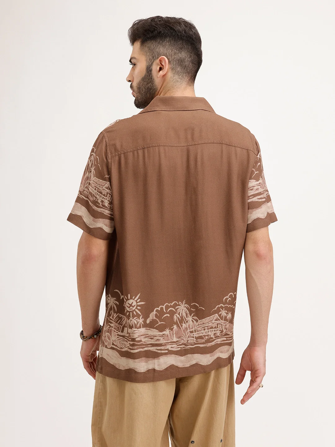Resort Collar Slim Fit Printed Shirt | Brown - Image 3