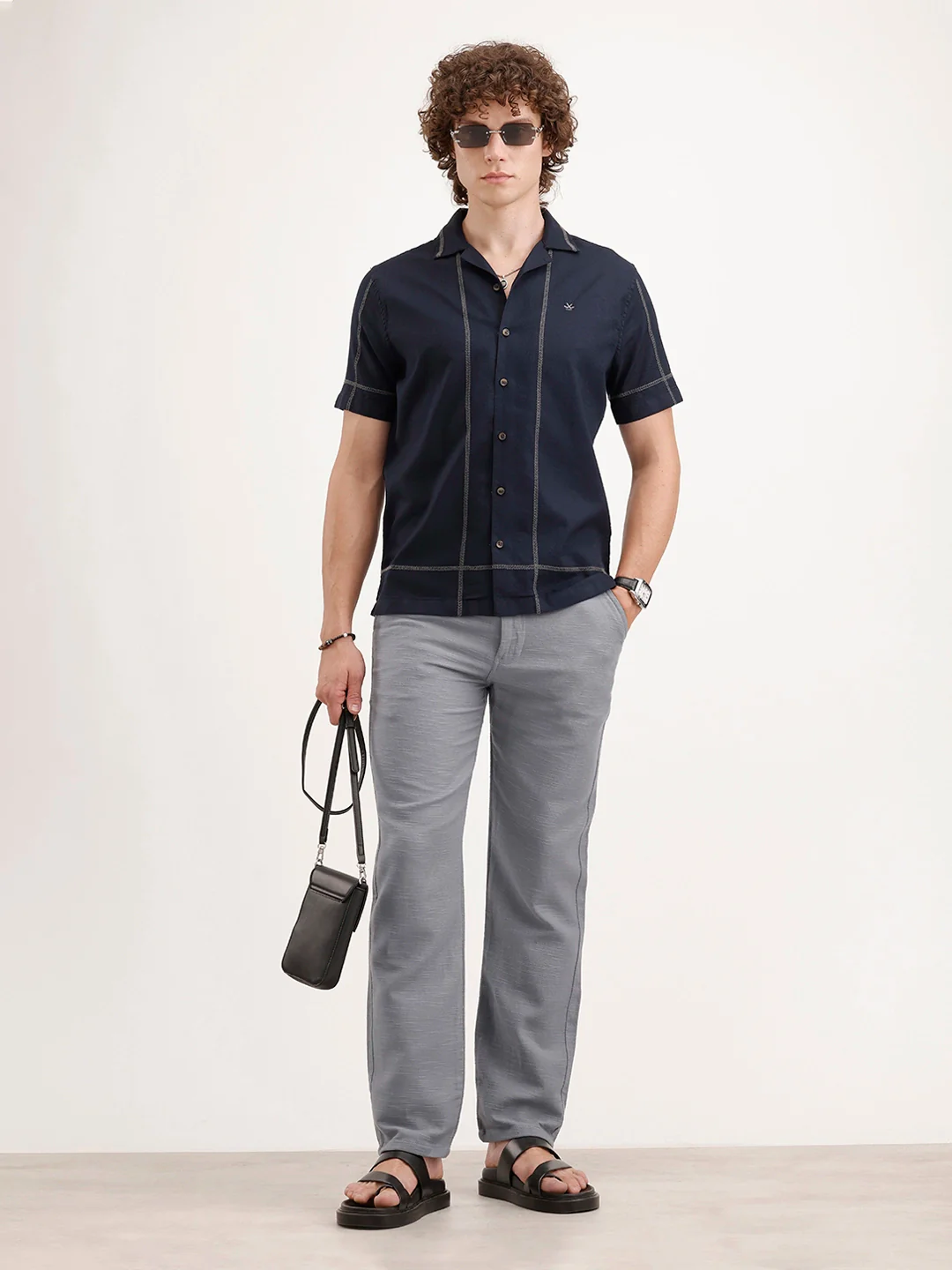 Resort Collar Slim Fit Shirt | Navy Blue - Image 2
