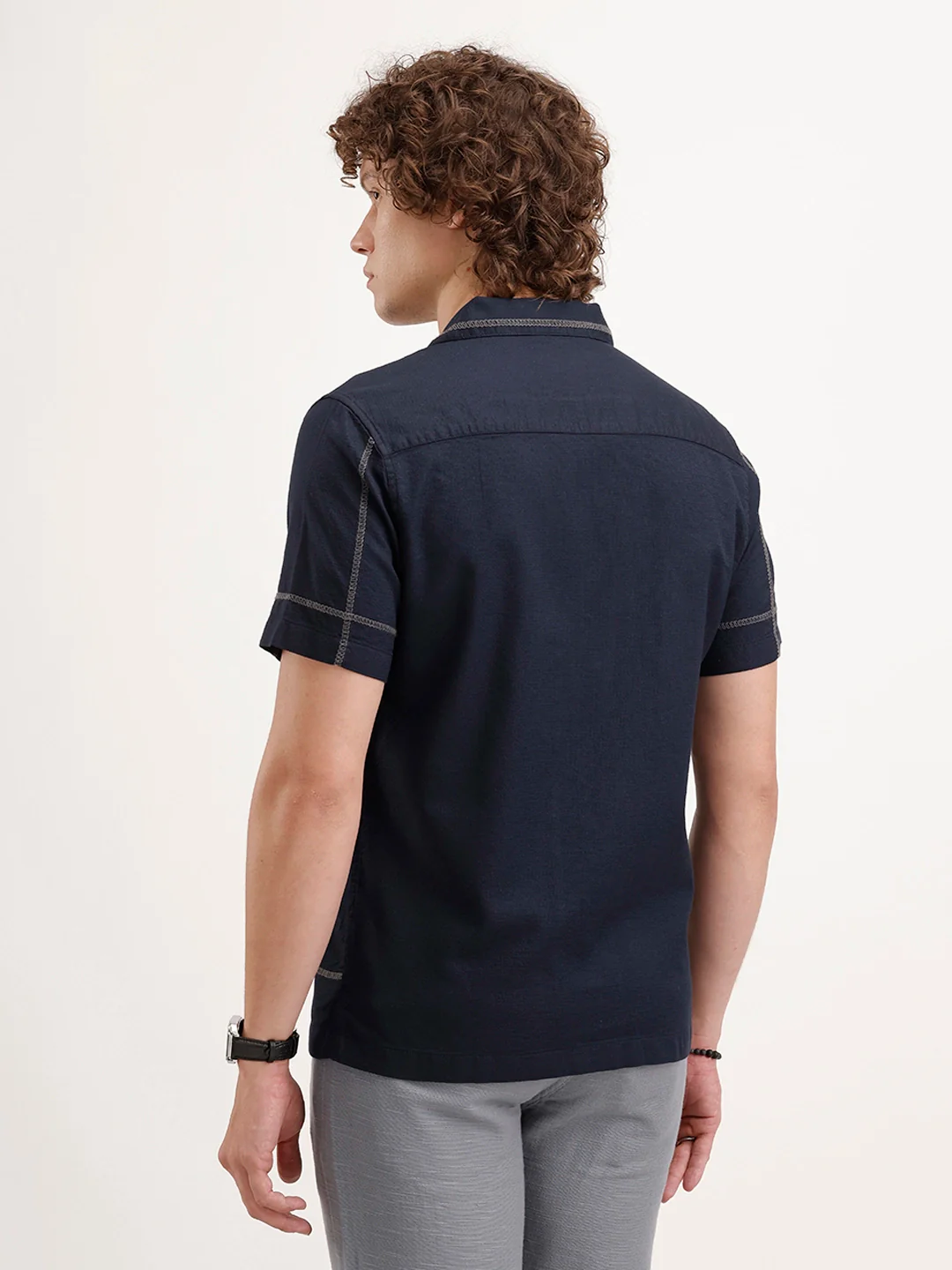 Resort Collar Slim Fit Shirt | Navy Blue - Image 3