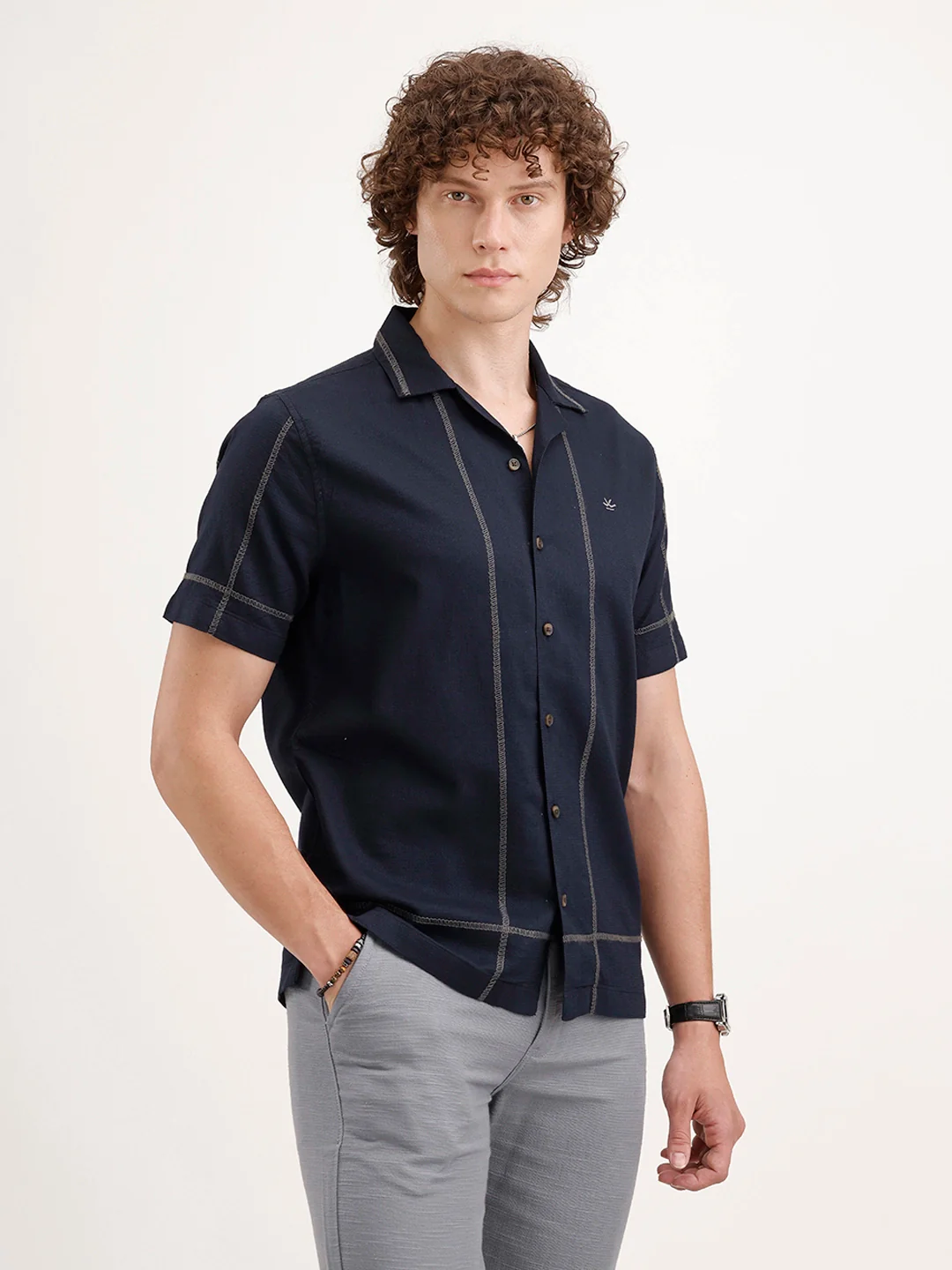Resort Collar Slim Fit Shirt | Navy Blue - Image 4