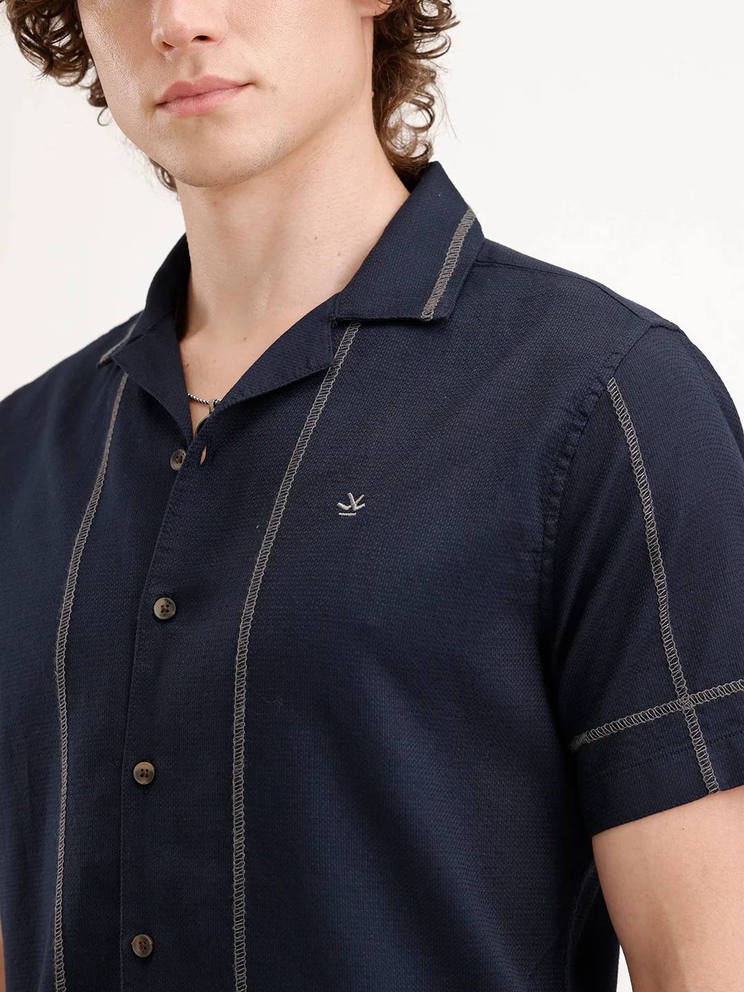Resort Collar Slim Fit Shirt | Navy Blue - Image 5