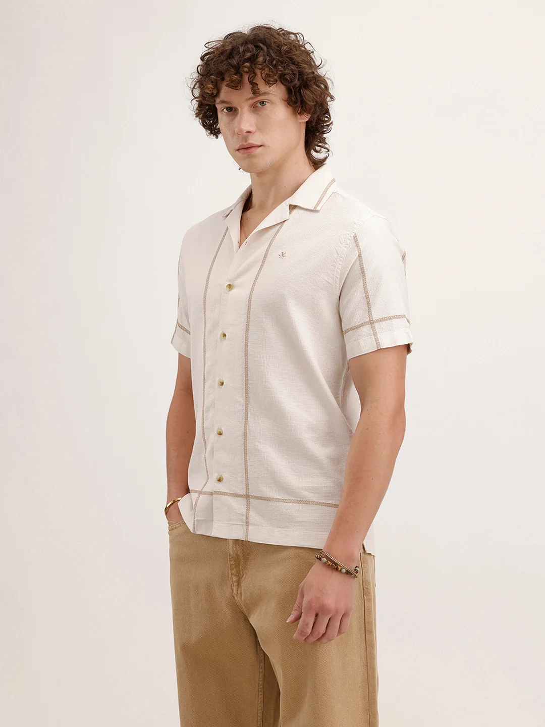 Resort Collar Slim Fit Shirt | Off White - Image 4