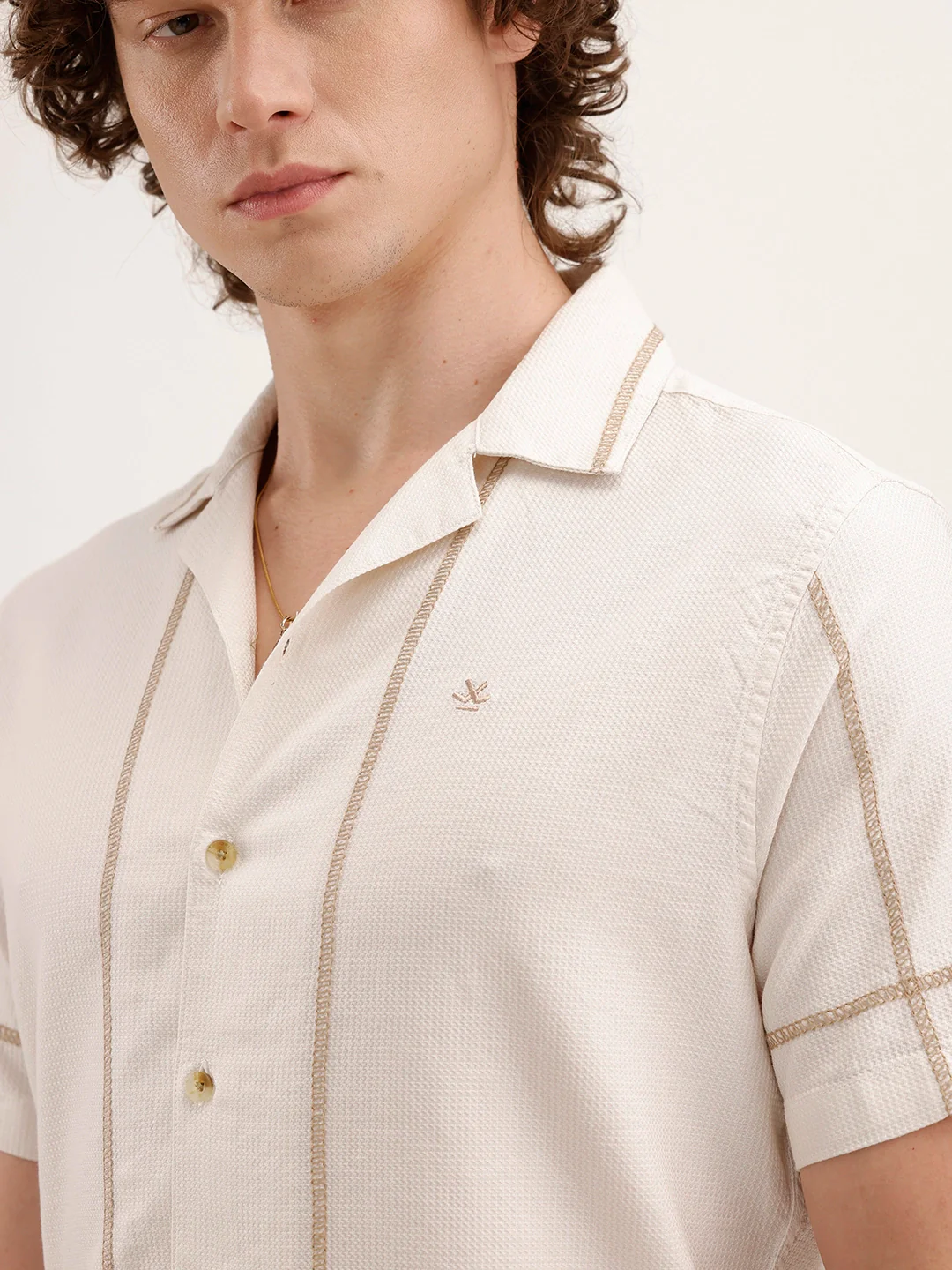 Resort Collar Slim Fit Shirt | Off White - Image 5
