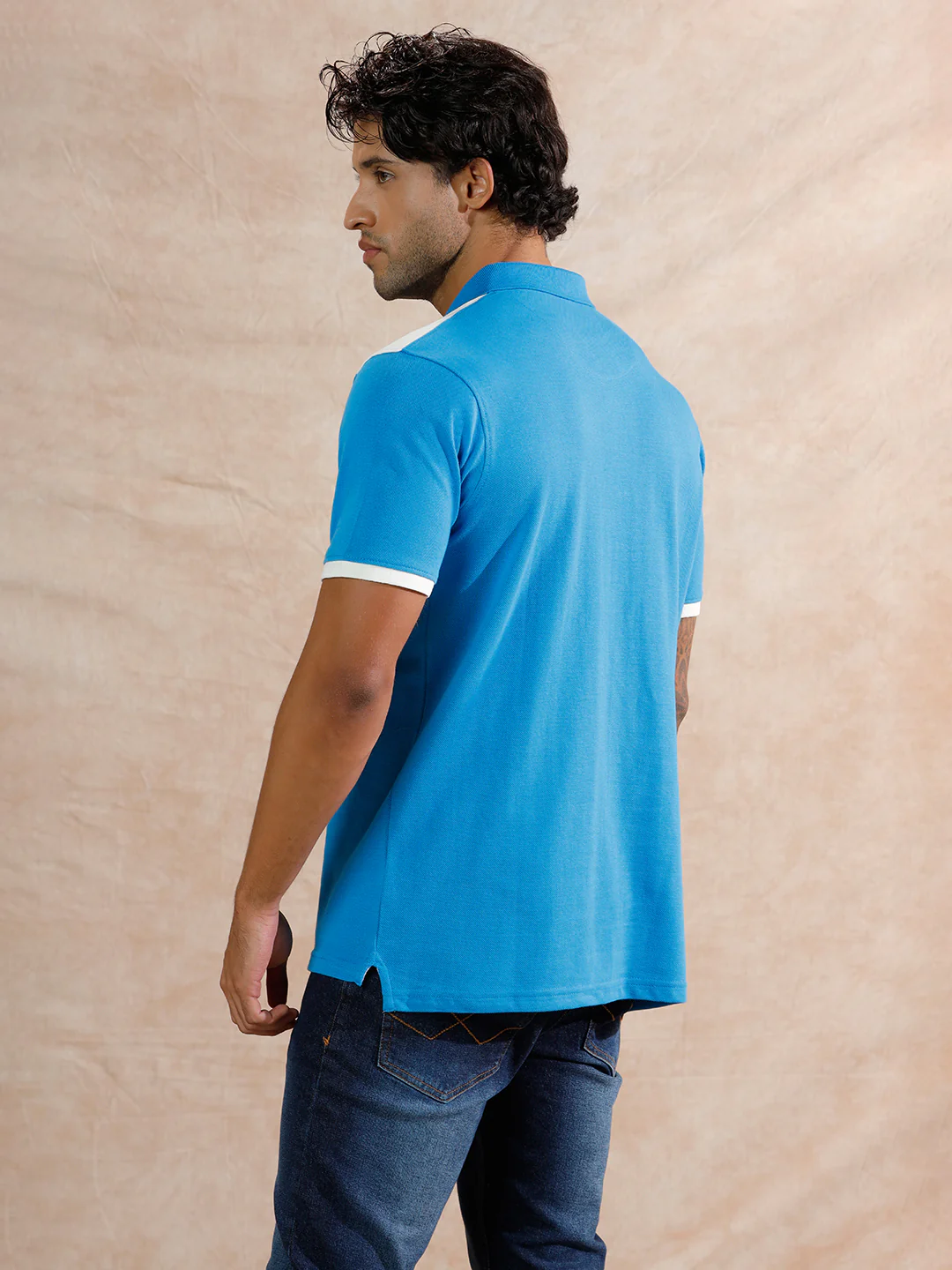 Retro Colour Blocked Polo T-Shirt | Blue - Image 3