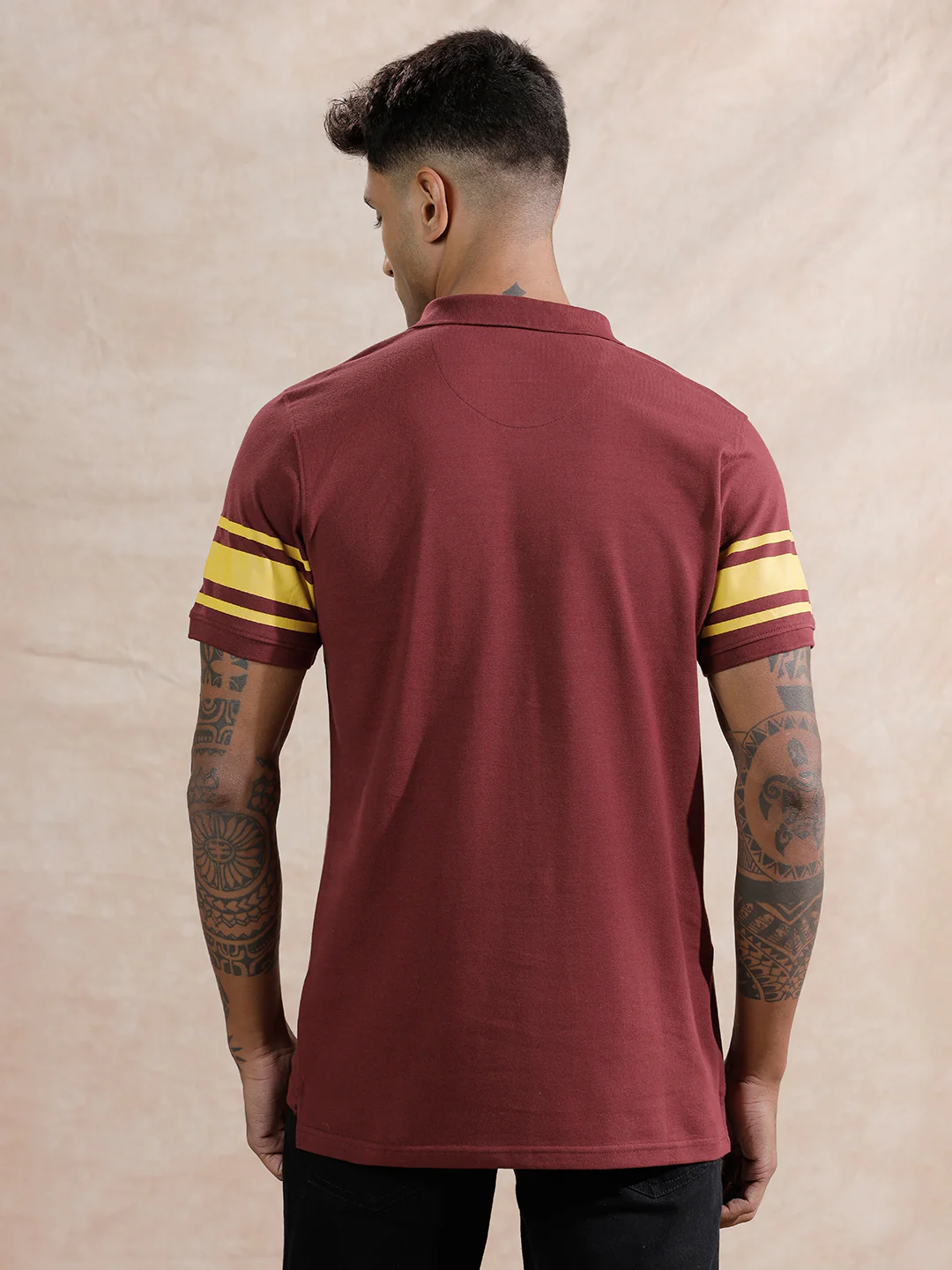 Retro Colour Blocked Polo T-Shirt | Maroon - Image 3
