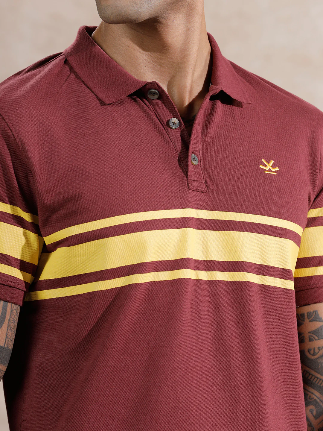 Retro Colour Blocked Polo T-Shirt | Maroon - Image 5