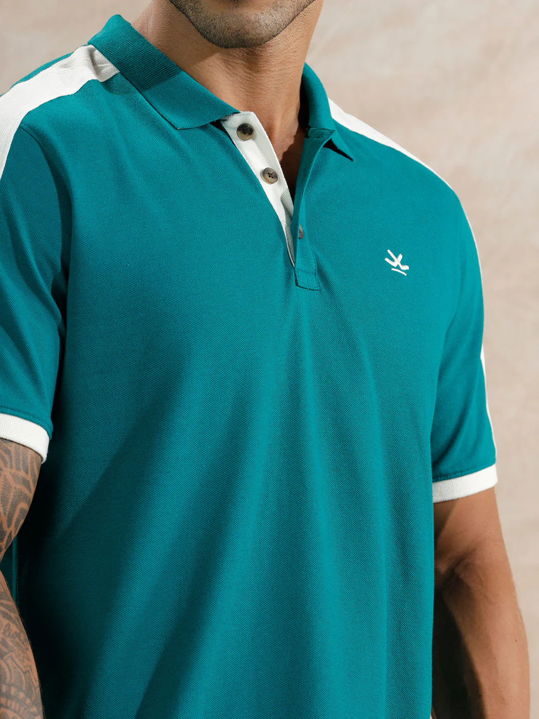 Retro Colour Blocked Polo T-Shirt | Teal - Image 5