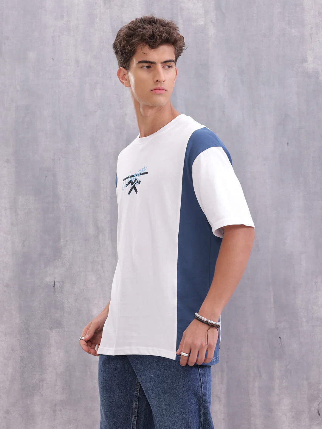 Retro Colourblock Oversized Fit T-shirt With Print | White - Image 4