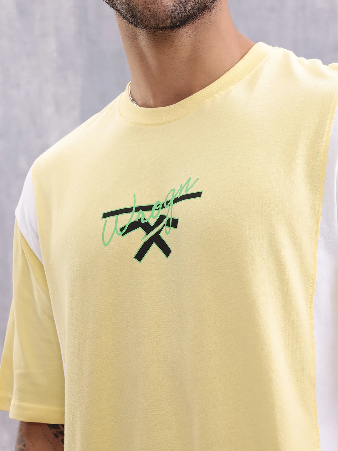 Retro Colourblock Oversized Fit T-shirt With Print | Yellow - Image 5