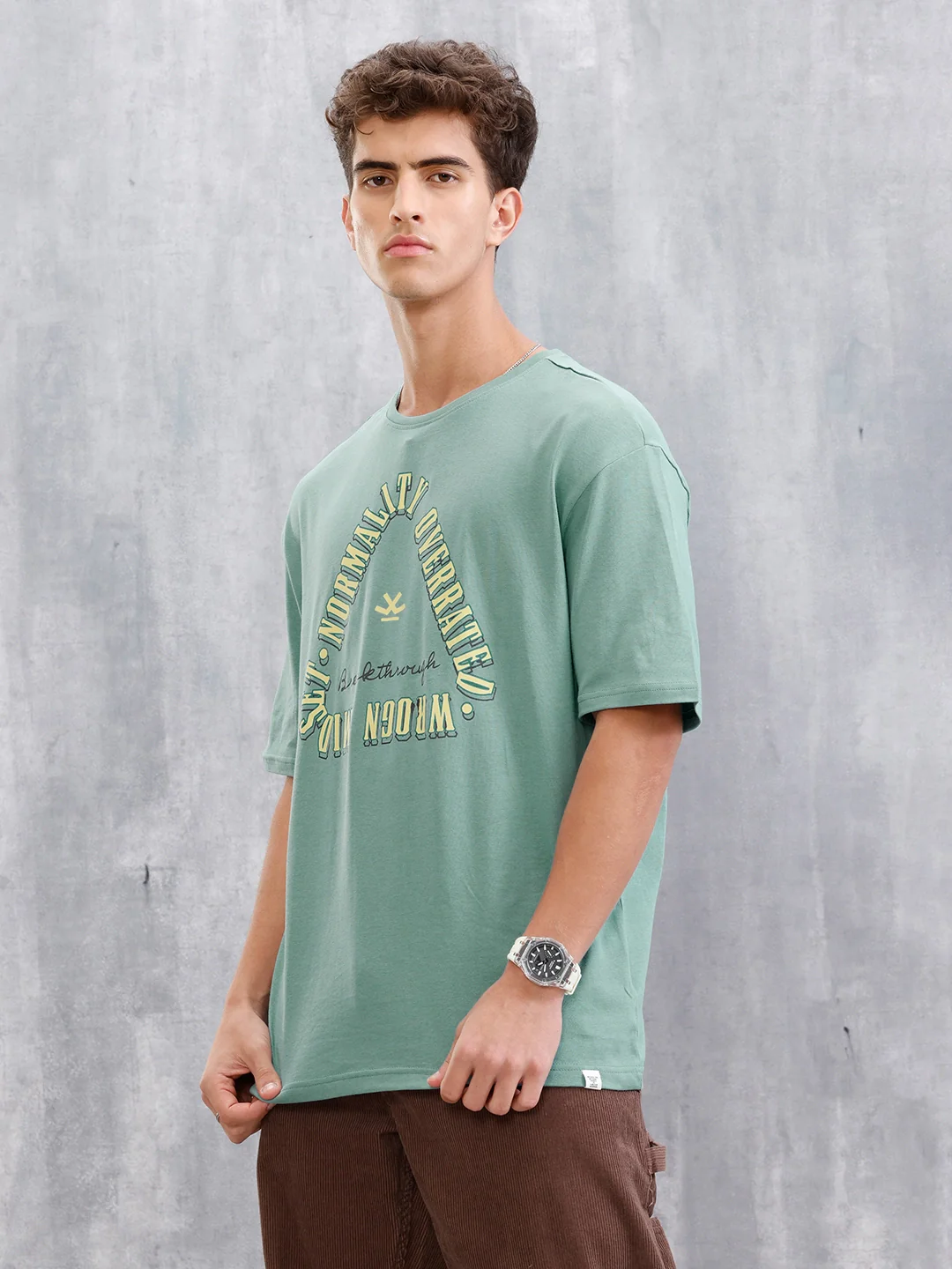 Retro Graphic Printed Oversized Fit T-shirt | Green - Image 4