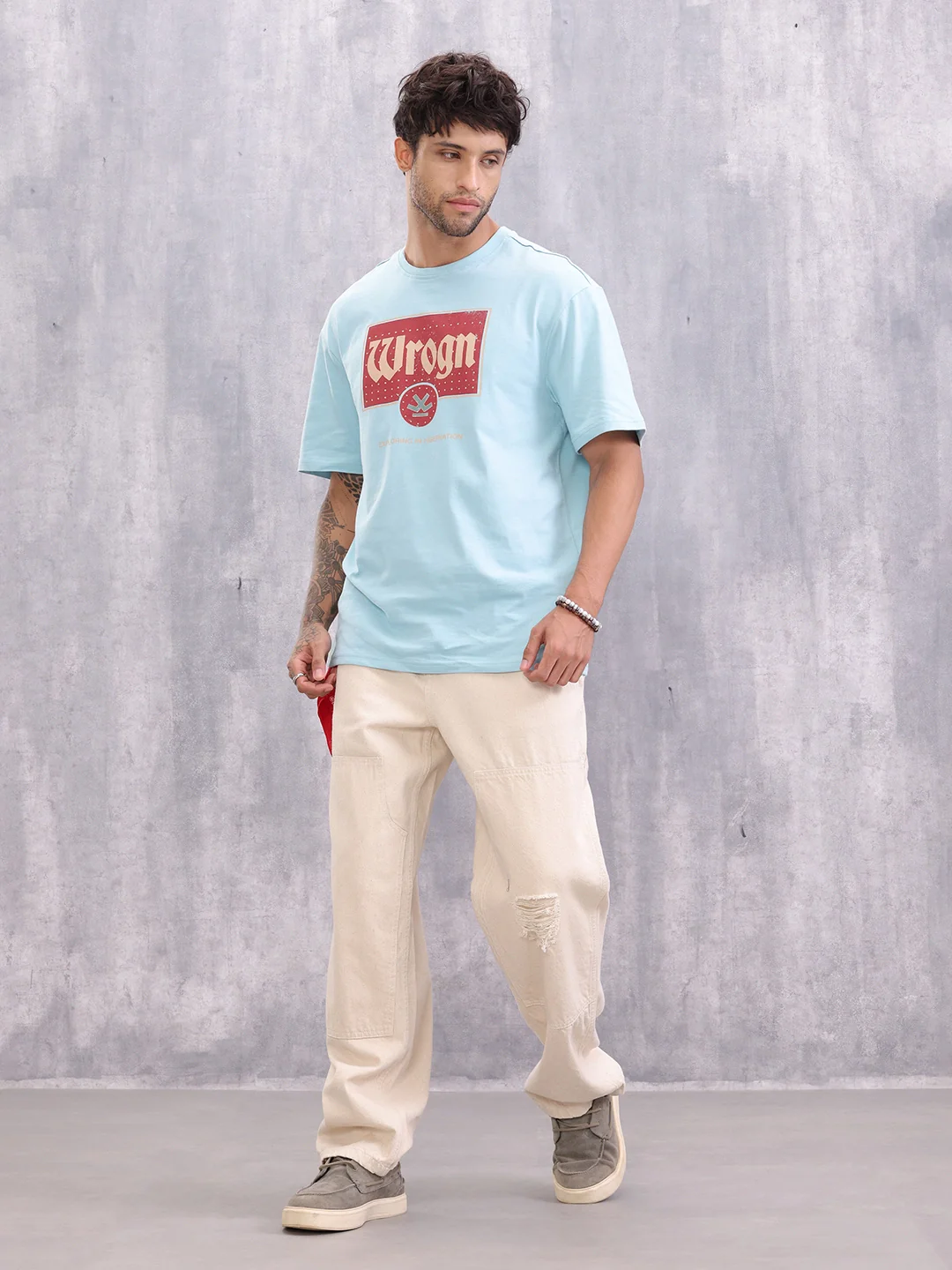 Retro Inspired Graphic Printed Oversized Fit T-shirt | Light Blue - Image 2