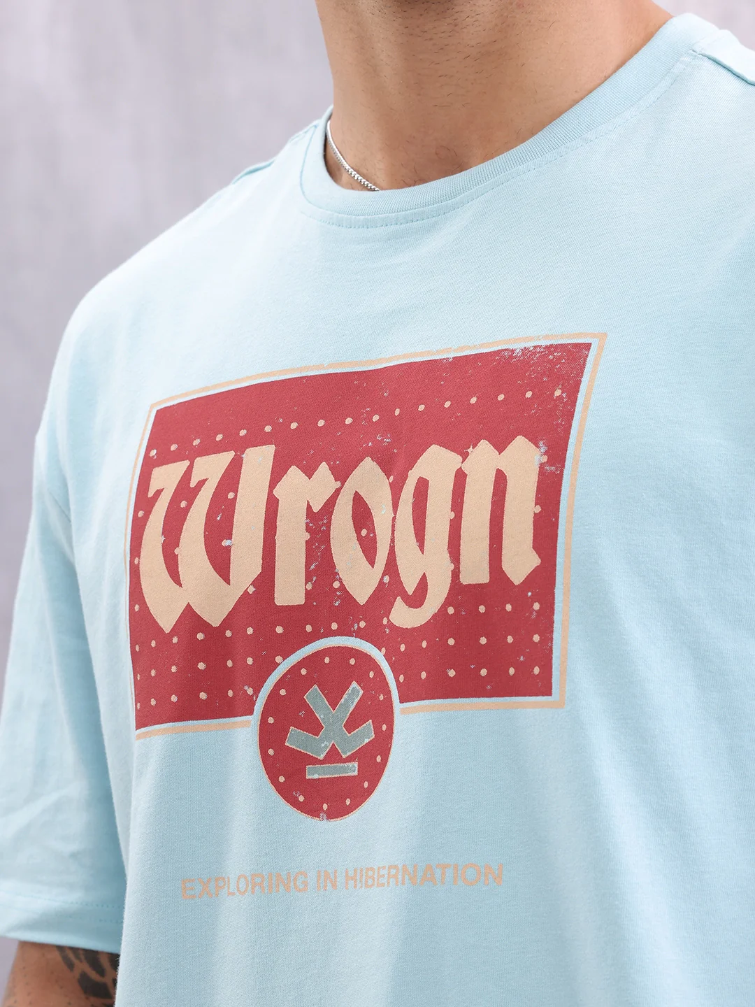 Retro Inspired Graphic Printed Oversized Fit T-shirt | Light Blue - Image 5