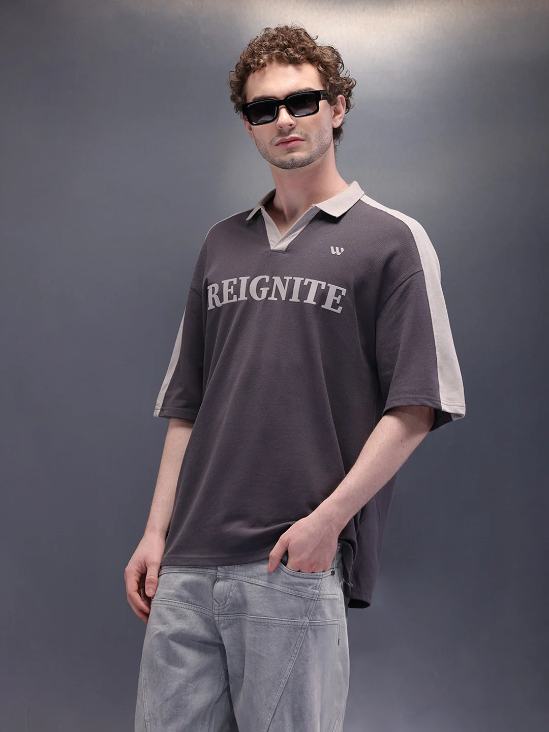 Retro Look Jhonny Collar Polo With Hd Print | Charcoal - Image 4