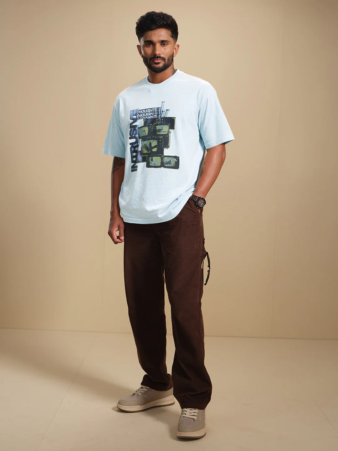 Retro Tv Graphic Printed Oversized Fit Tshirt | Light Blue - Image 2