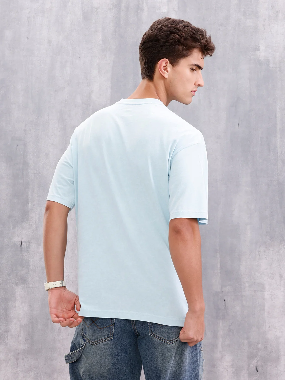 Retro Tv Graphic Printed Oversized Fit Tshirt | Light Blue - Image 5