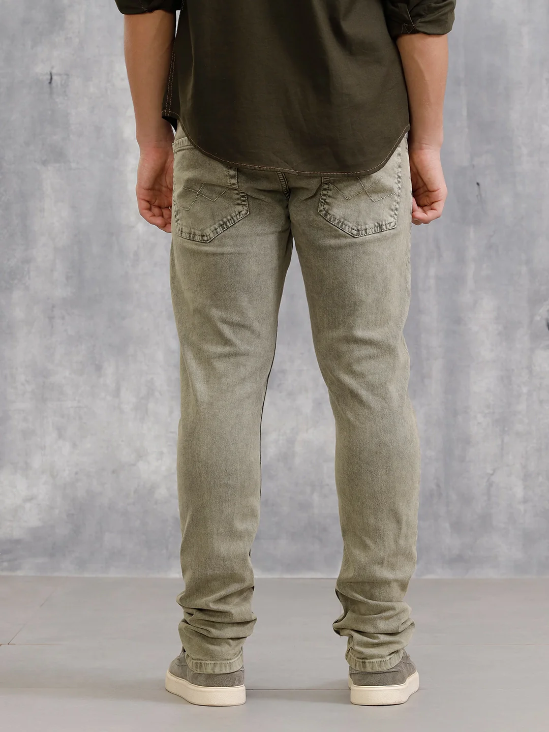 Retro Wash Overdyed Slim Fit Jeans | Olive - Image 3