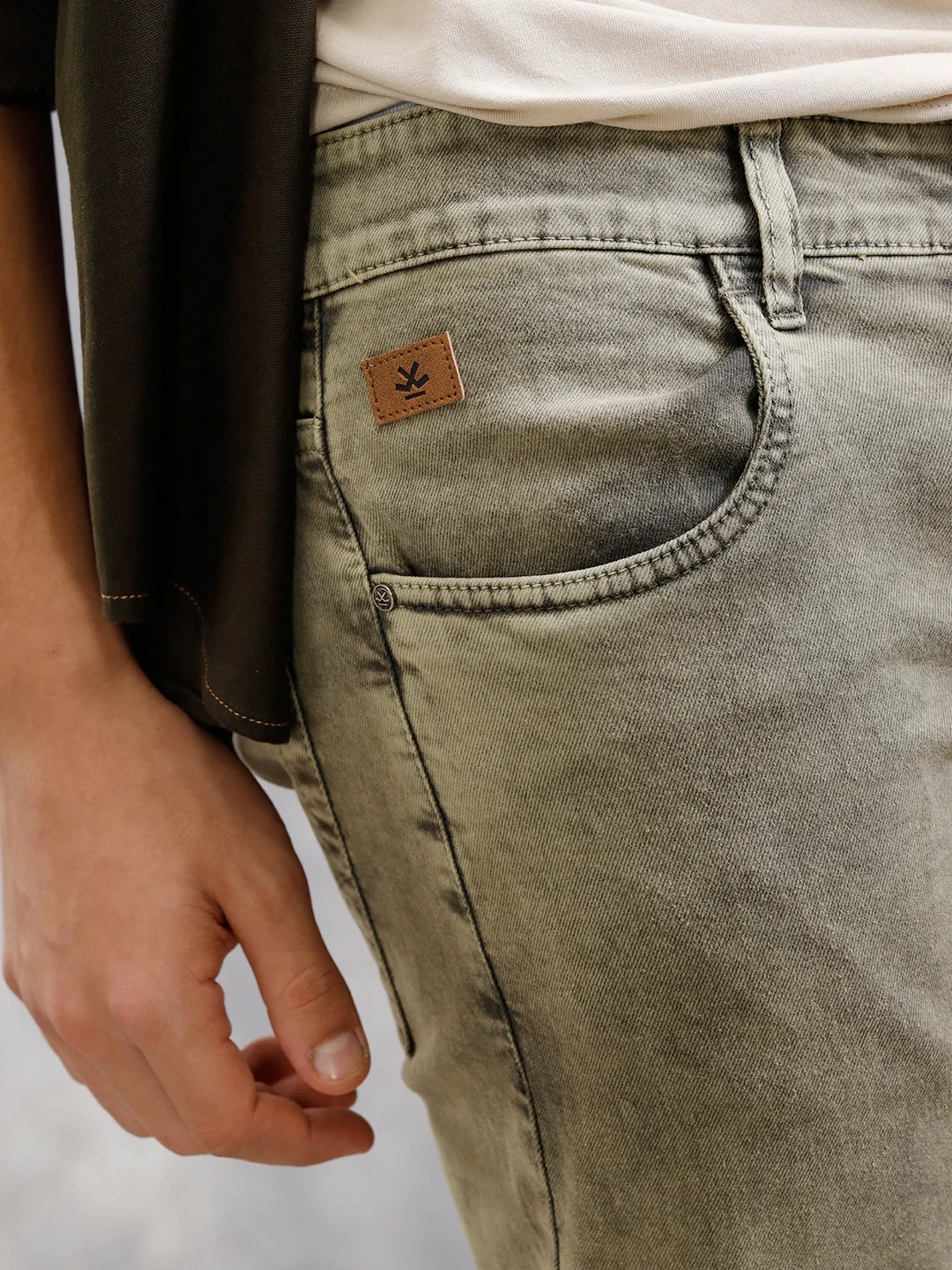Retro Wash Overdyed Slim Fit Jeans | Olive - Image 4