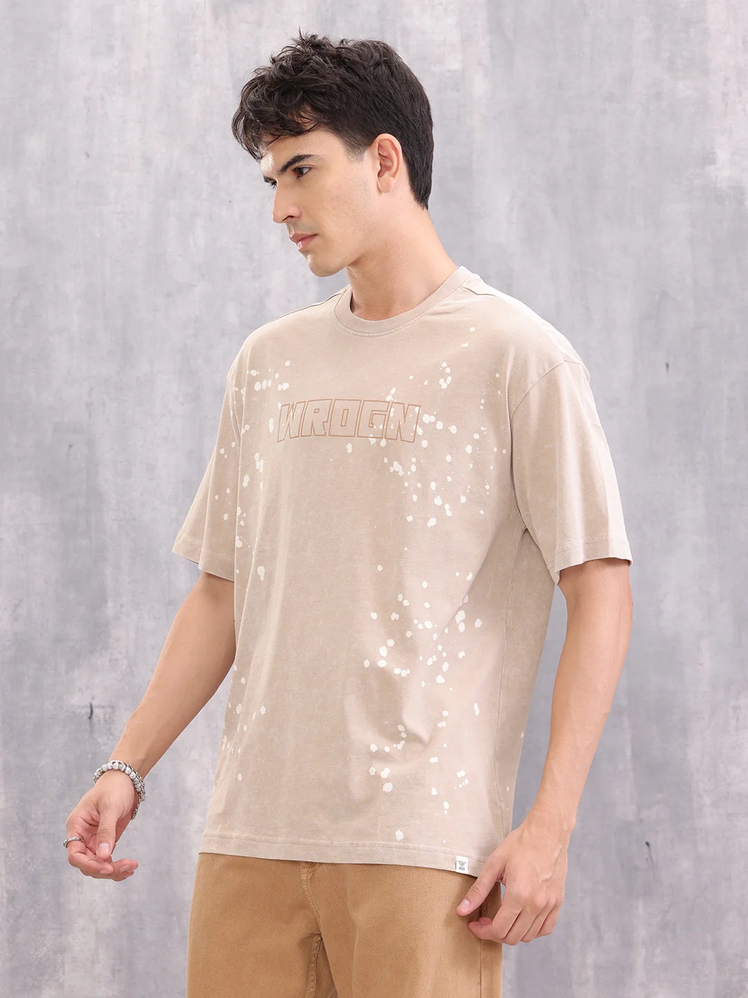 Retro Washed Effect Oversized Fit T-shirt | Beige - Image 4