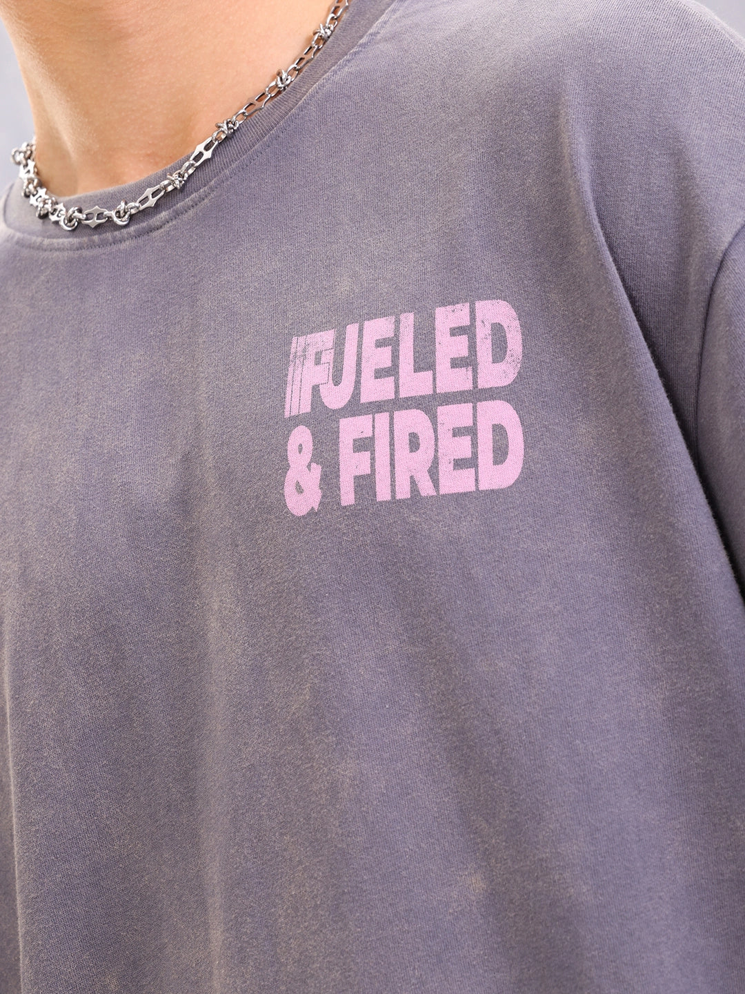 Retro Washed Oversized Fit Raw Edge T-shirt With Graphic | Grey - Image 5