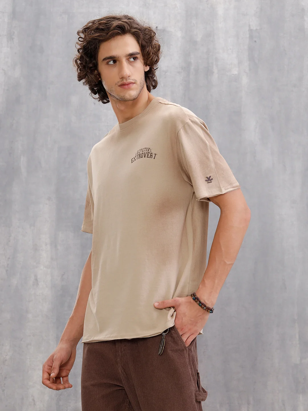 Retro Washed Oversized Fit Tshirt With Back Print |  Beige - Image 4