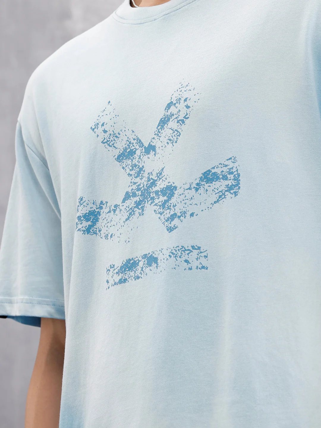 Retro Washed Oversized Fit Tshirt With Logo Print | Blue - Image 4