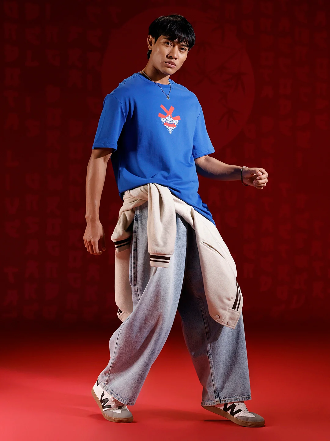 Samurai mask print oversized tshirt | Blue - Image 2