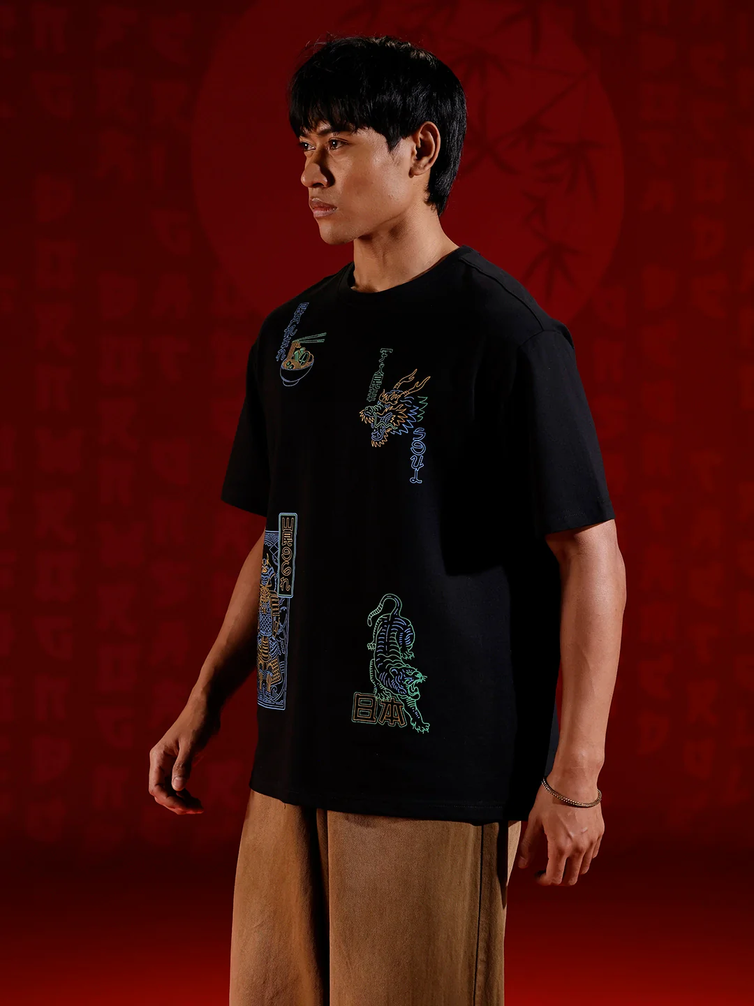 Samurai multi-print oversized T-shirt | Black - Image 4