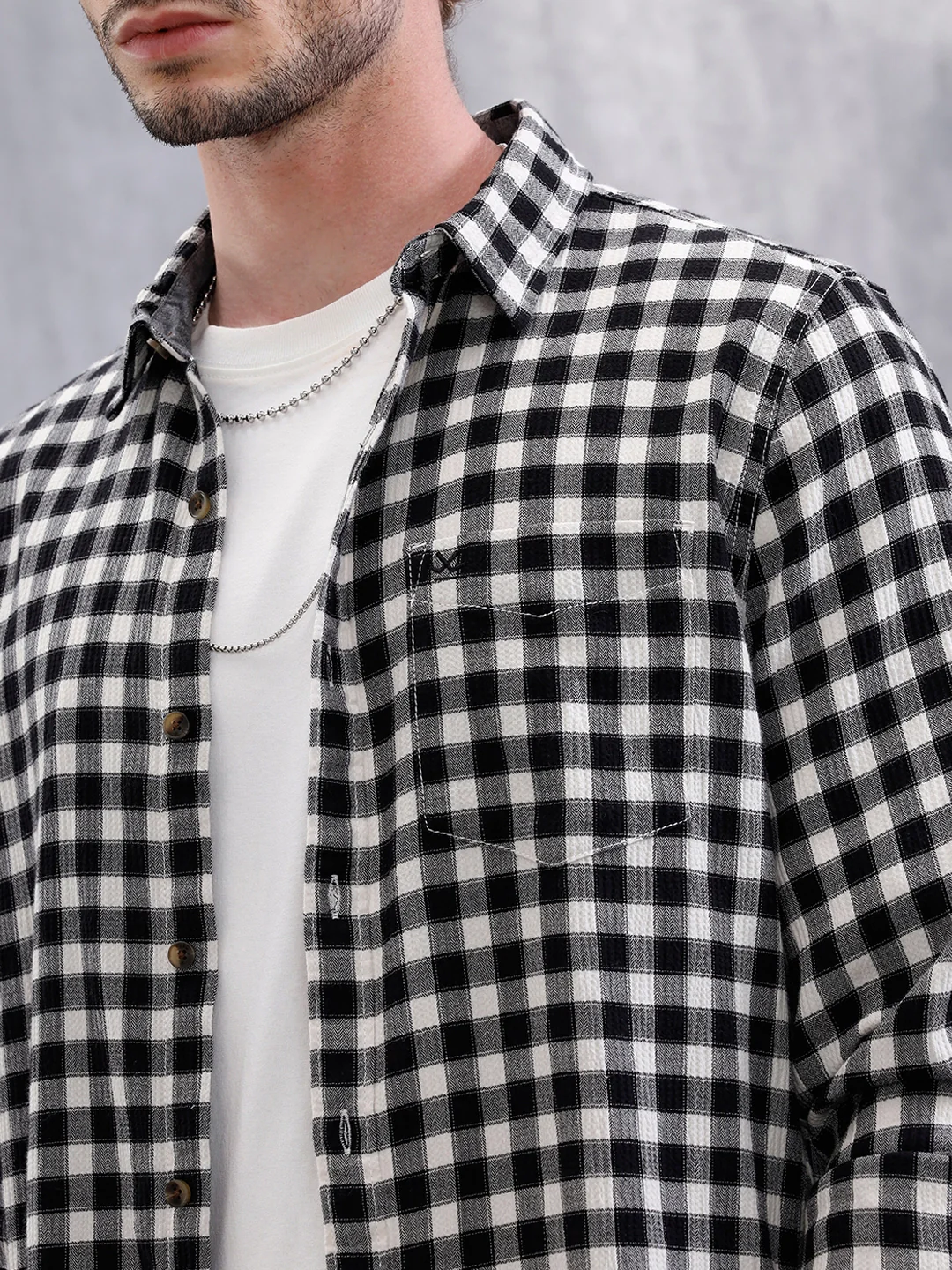 Seersucker Micro Checks Shirt | Black - Image 5