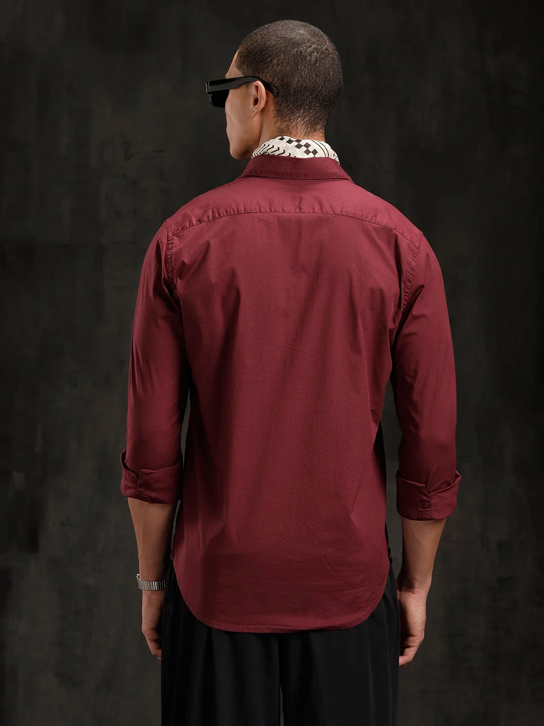 Seersucker Texture Slim Fit Shirt | Maroon - Image 3