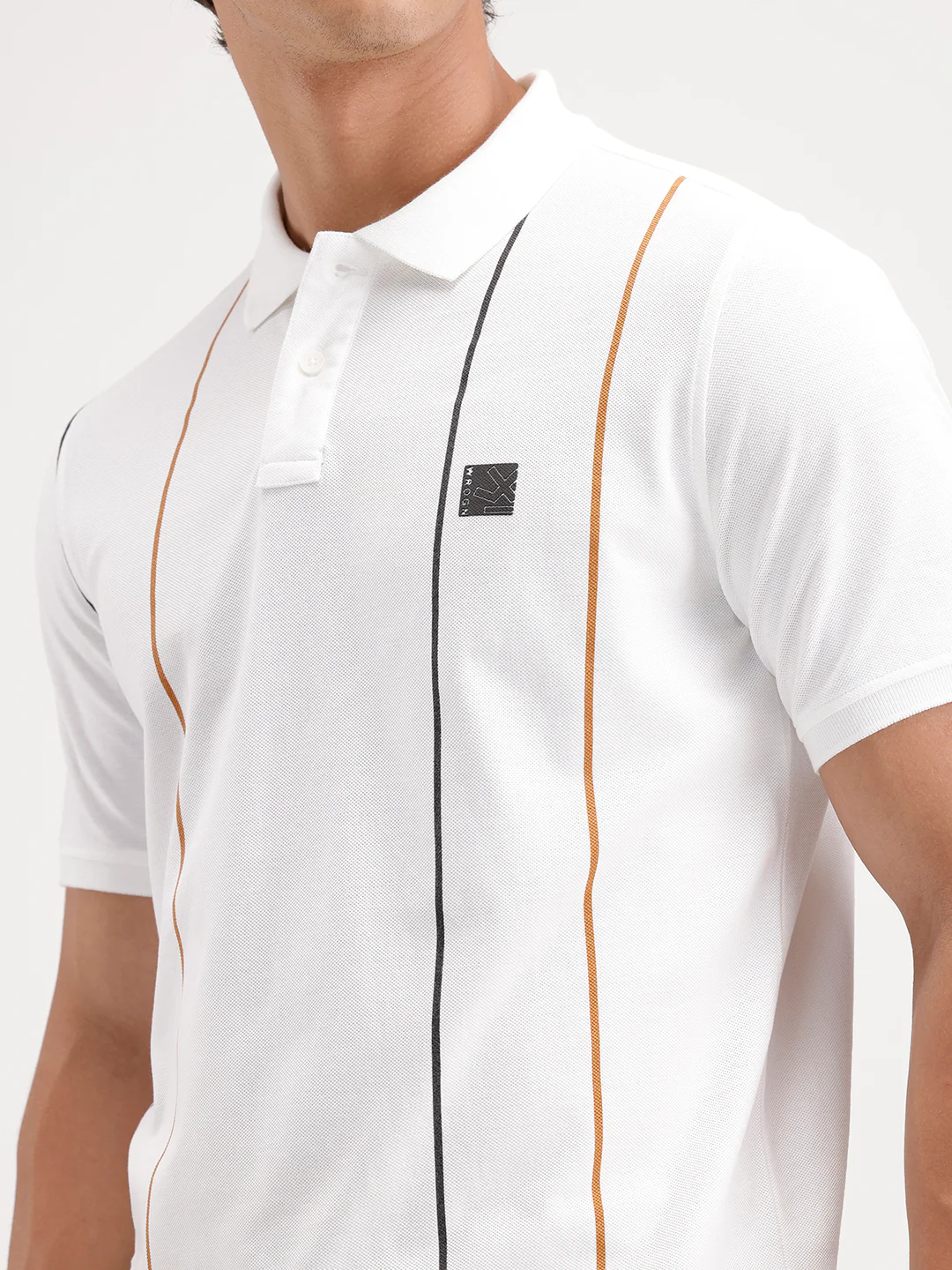 Siolid Slim Fit Pin Stripes Polo T-Shirt  | White - Image 5