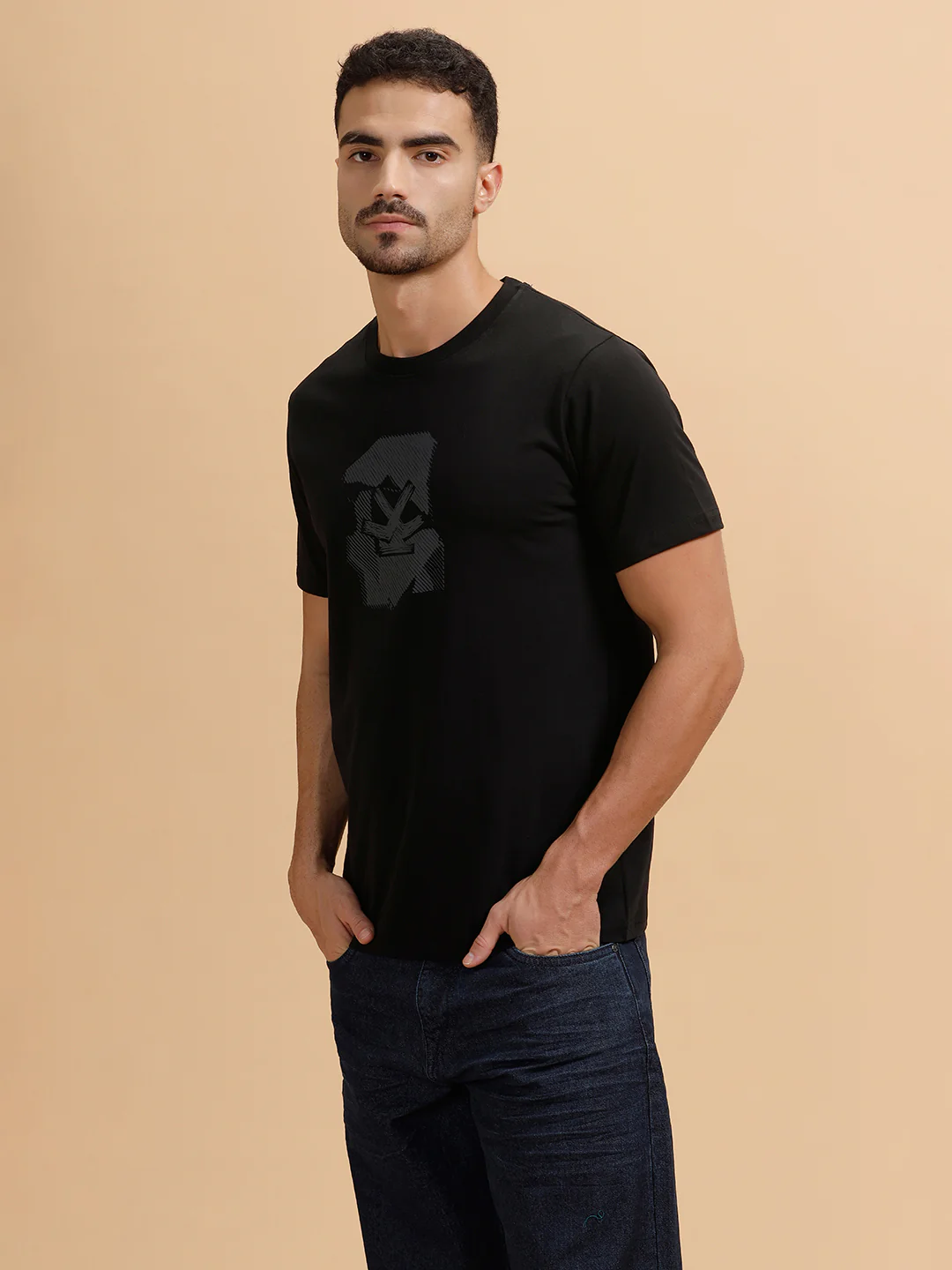 Sketched Logo Printed T-Shirt | Black - Image 4