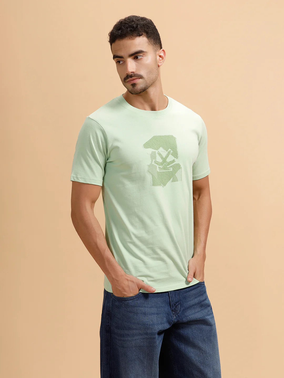 Sketched Logo Printed T-Shirt | Light Green - Image 4