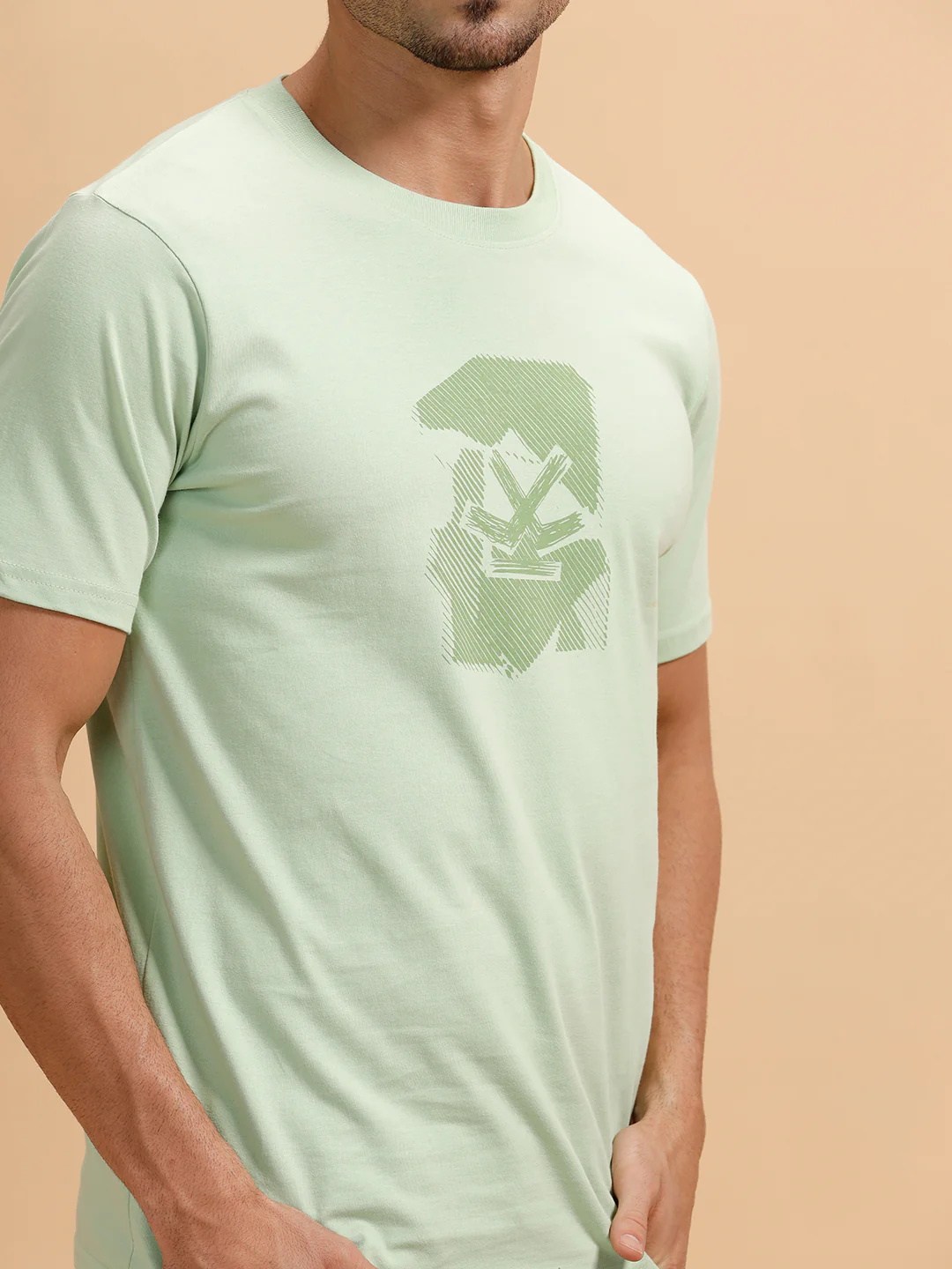 Sketched Logo Printed T-Shirt | Light Green - Image 5