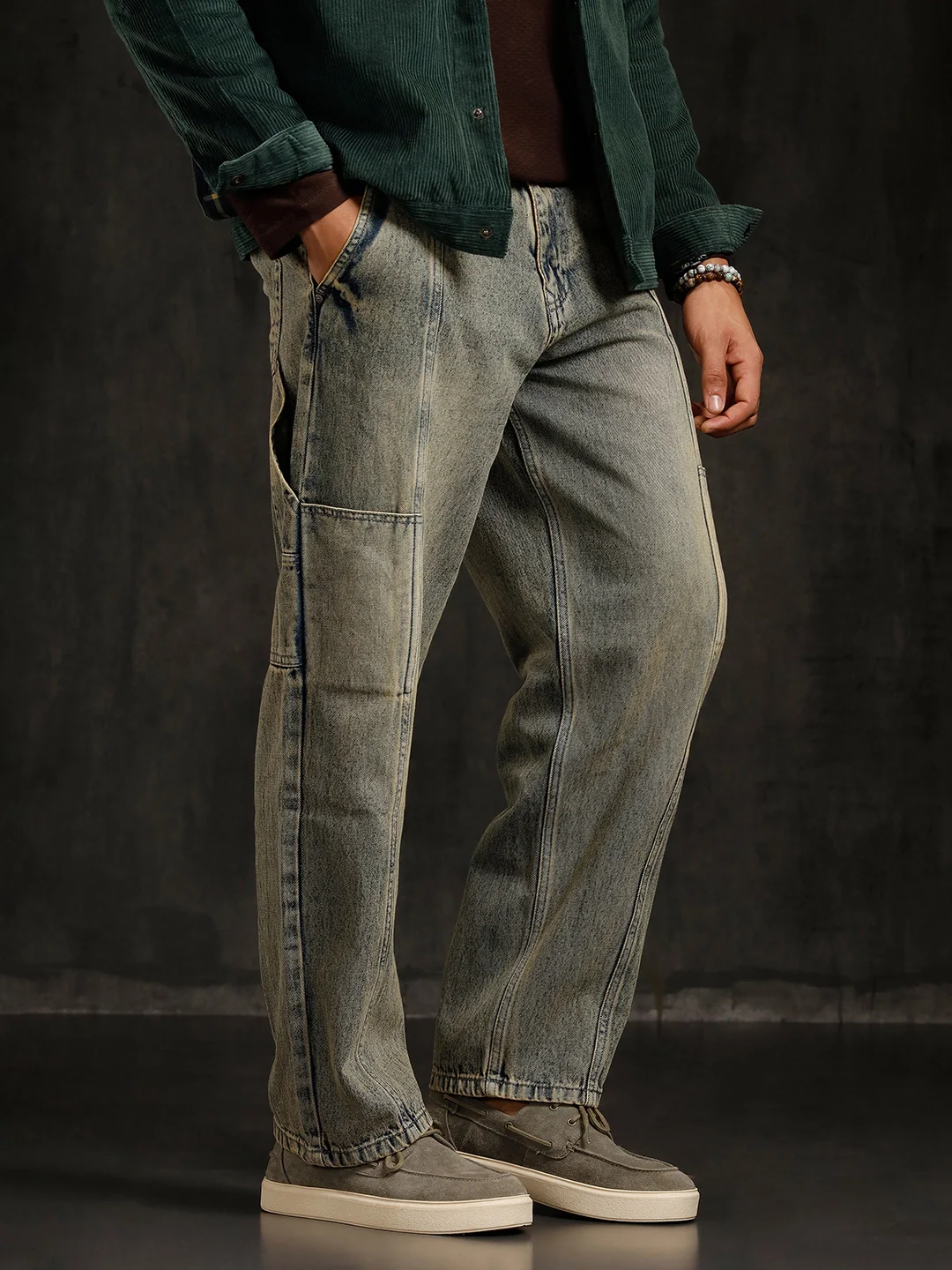 Slanted Pocket Loose Fit Jeans | Grey - Image 4