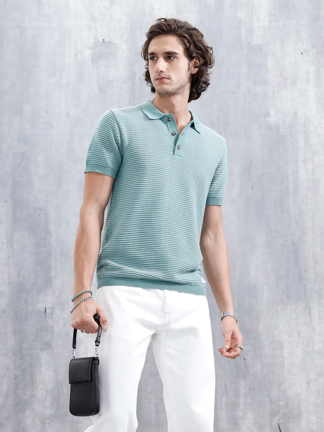 Slim Fit 100% Cotton Flat Knit Polo | Green - Image 4