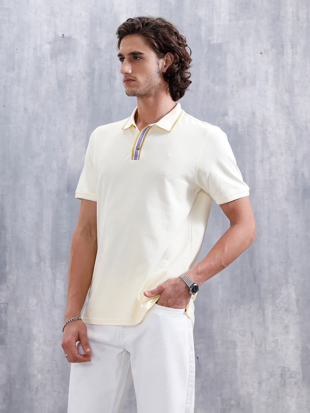 Slim Fit 100% Cotton Polo With Contrast Tipping | Yellow - Image 4