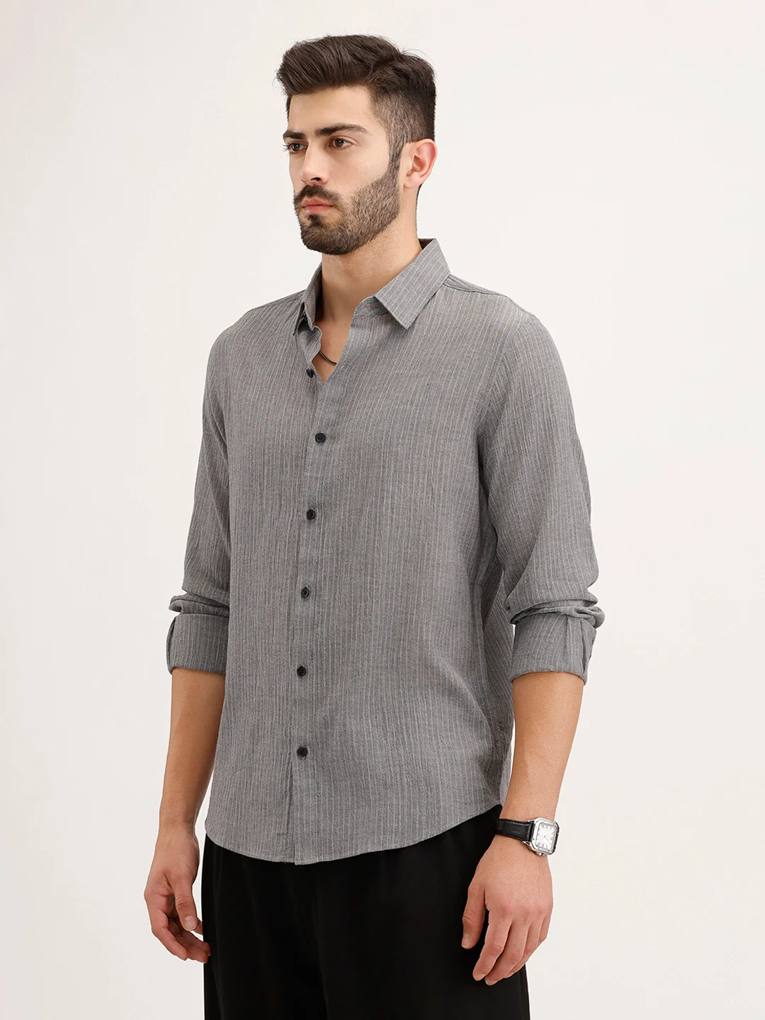 Slim Fit 100% Cotton Shirt | Grey - Image 4