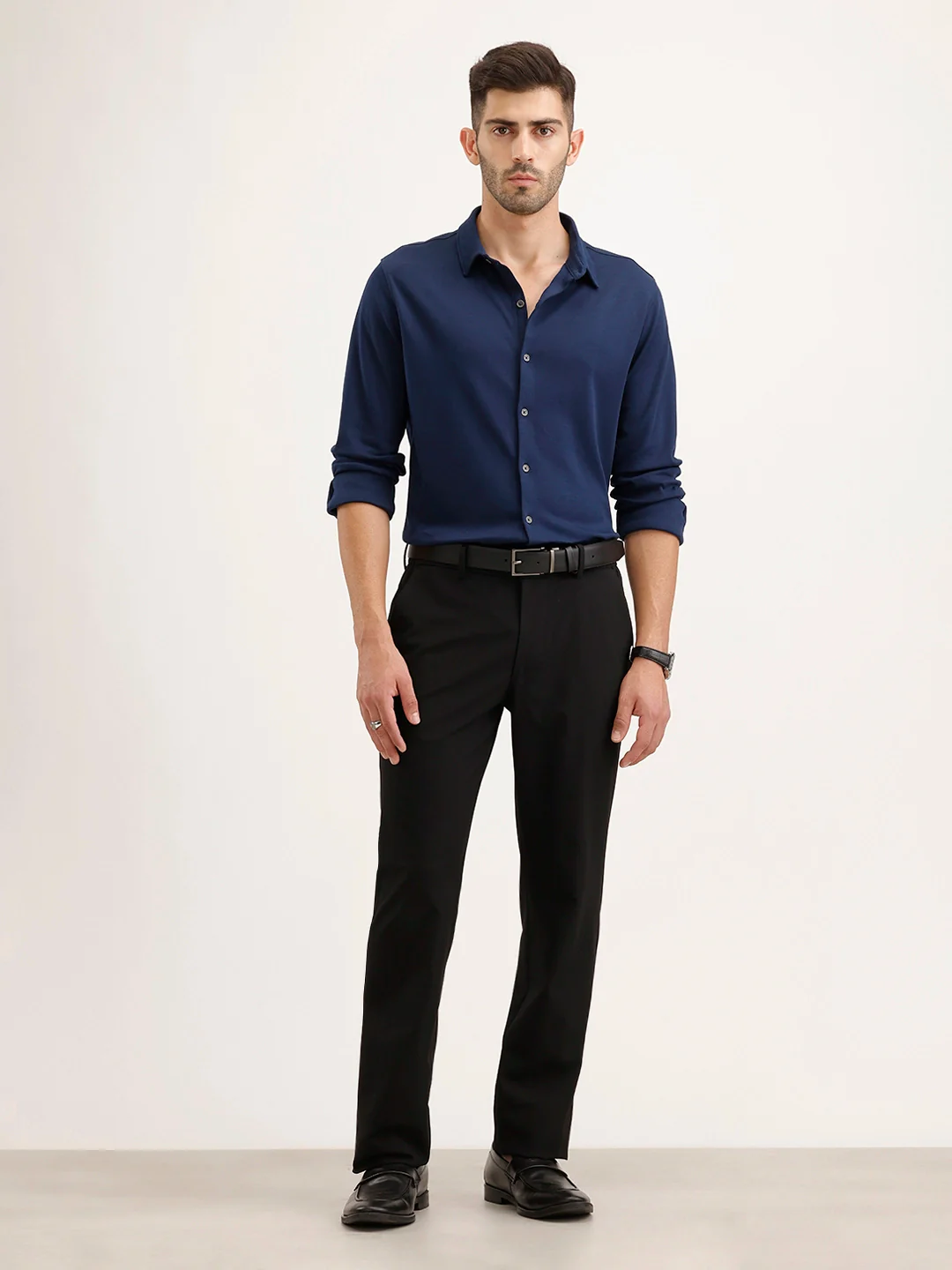 Slim Fit 100% Cotton Shirt | Navy Blue - Image 2