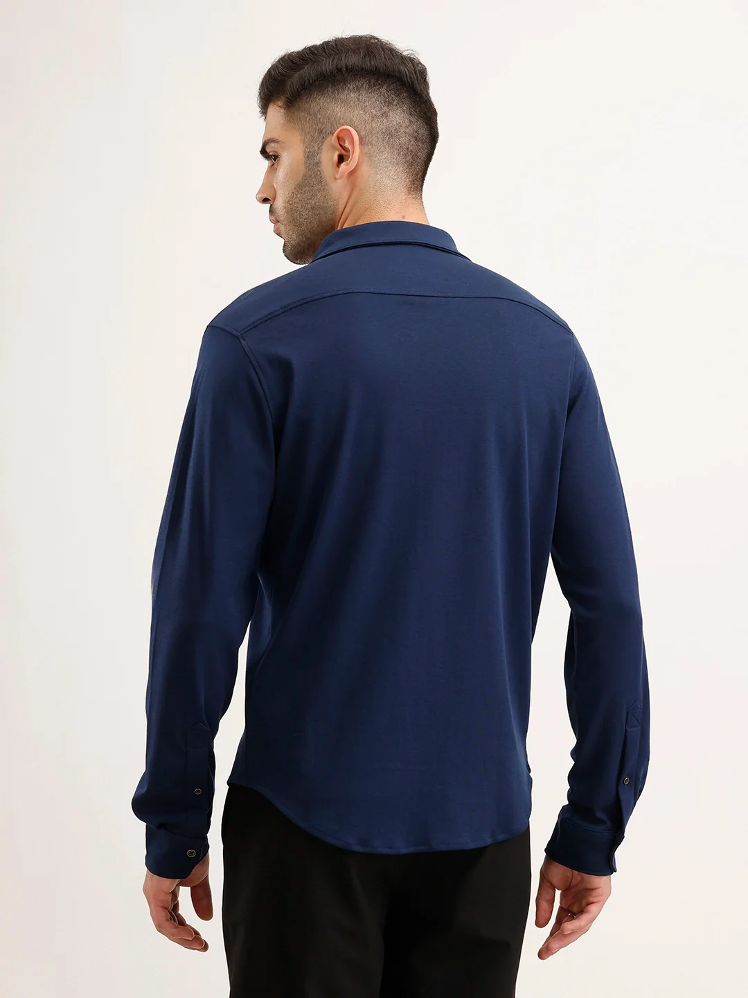 Slim Fit 100% Cotton Shirt | Navy Blue - Image 3